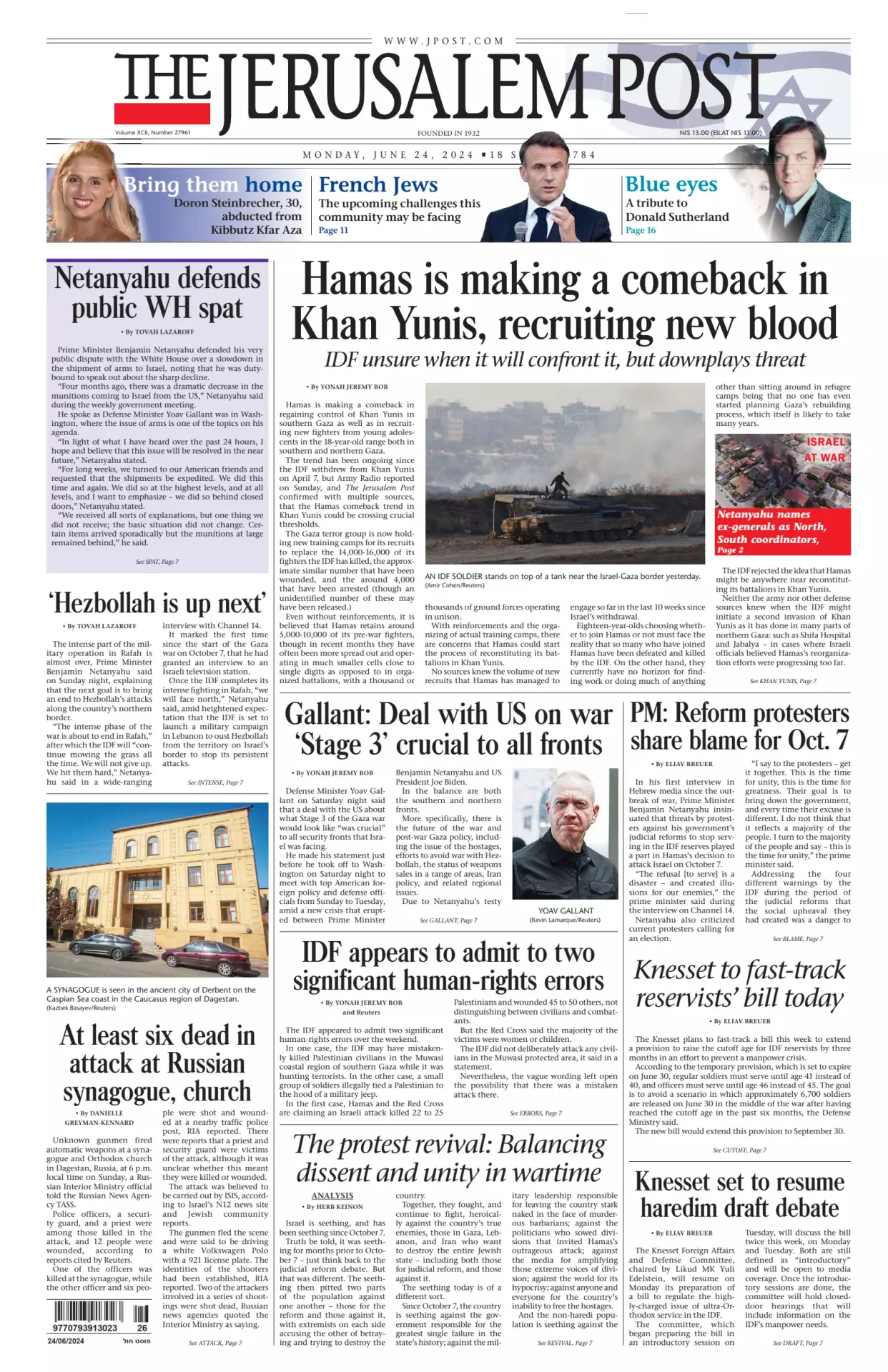 Prima-pagina-the jerusalem post-edizione-di-oggi-24-06-2024